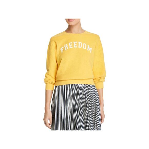 MKT STUDIO Tops - MKT STUDIO Womens Yellow Textured Rib-knit Trim Graphic Sweatshirt XS